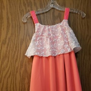 Beautiful sequined and lace, high low coral sun dress. Excellent condition.